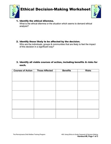 Printable Decision Making Worksheet