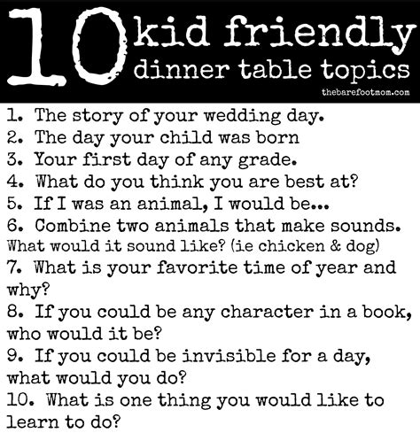 10 Kid Friendly Dinner TableTopics | Table topics, Love my kids, Kid