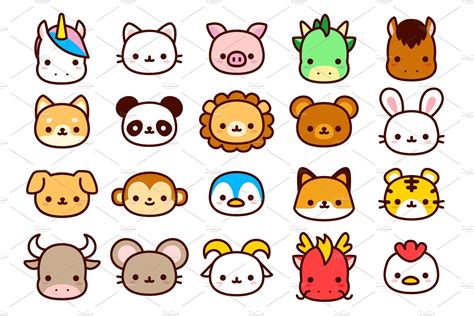 Kawaii Animals Icons Adesivos Bonitos Mini Desenhos Rabiscos Aleatórios