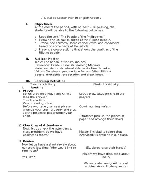 Detailed Lesson Plan In English Grade 7 How To Plan Exclamatory Gambaran
