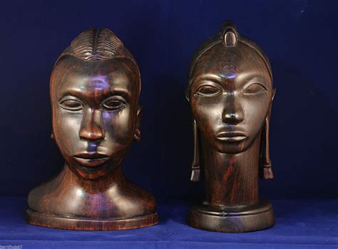 Vintage Hand Carved Ebony Wood Sculpture Bust Of African Woman Signed Ebay African Ebony