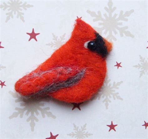 Needle Felted Brooch Red Cardinal Bird Wool Pin Christmas T