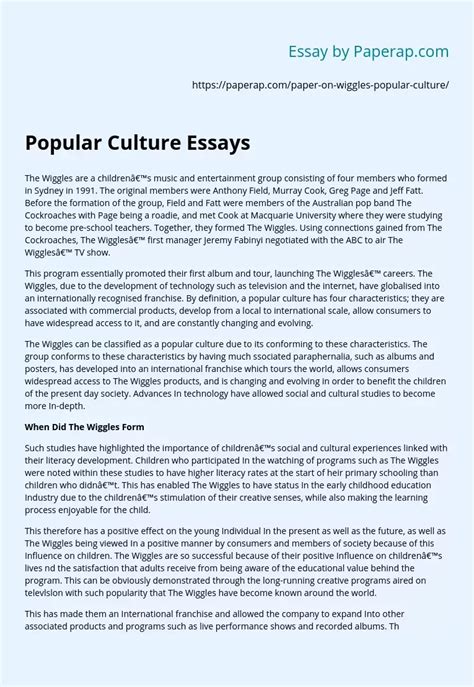 Popular Culture Essays Free Essay Example