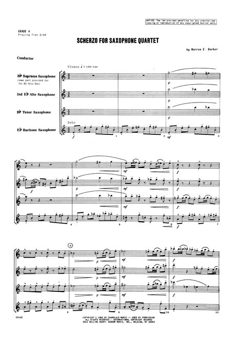 Scherzo For Saxophone Quartet Sheet Music Warren Barker Woodwind