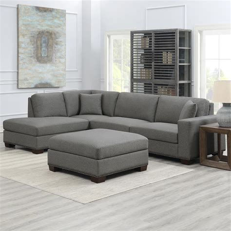 Thomasville Artesia Grey Fabric Sectional Sofa With Ottoman Left