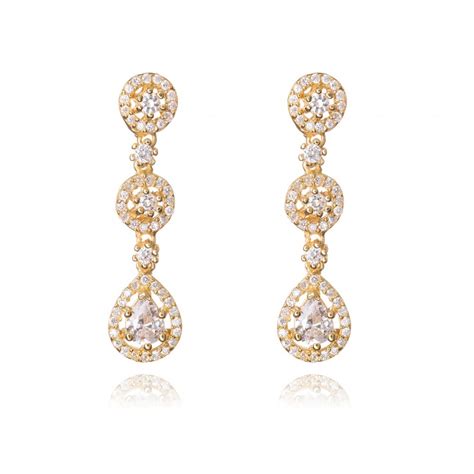 Ingenious Gold Three Drop Pave Earring