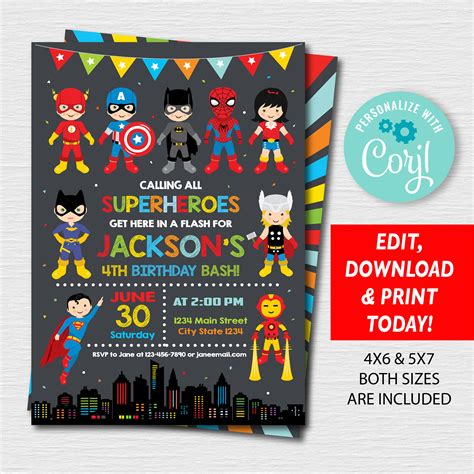 Superhero Birthday Invitation Paper Paper And Party Supplies Pe