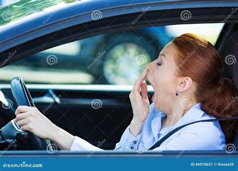 Sleepy Fatigued Driver Driving Car Stock Image Image Of Rest
