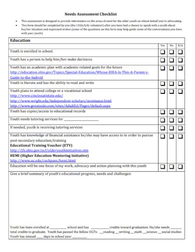 Free 10 Needs Assessment Checklist Samples Community Training