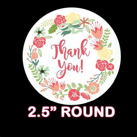 Thank You Floral Wreath 25 Round Printable Etsy Sticker Labels