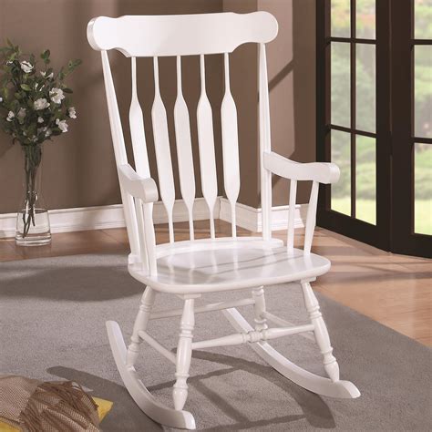 Coaster Rockers Wood Rocking Chair With White Finish And Slatted Back