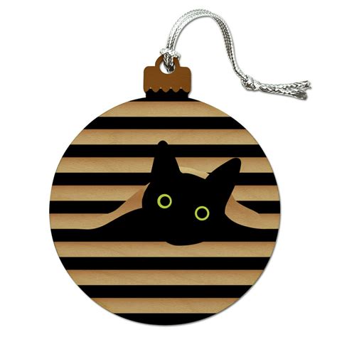 Black Cat In Window Wood Christmas Tree Holiday Ornament