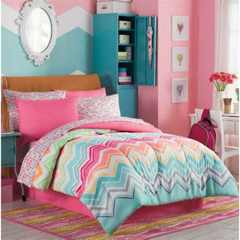 Rainbow Sherbet Chevron Teen Girls Colorful Twin Comforter Set 6 Piece Bed In A Bag