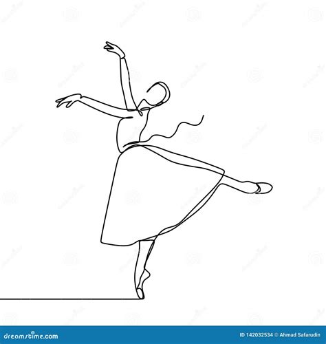 Awesome Ballerina Girl Dancing With Gown Continuous Line Drawing Vector
