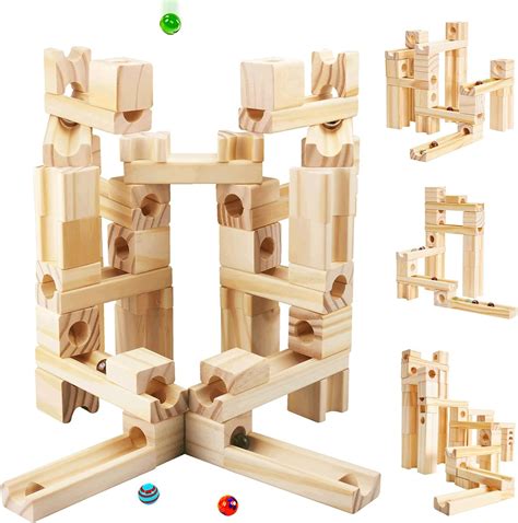 Wooden Marble Run For Kids Ages 4 8 60 Pieces Wood