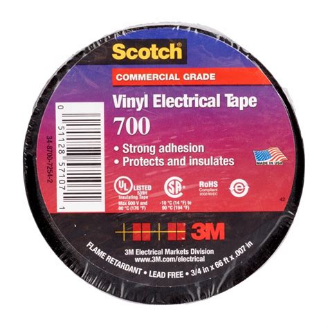 Scotch Commercial Grade Vinyl Electrical Tape 700 Black 19mm X 20m