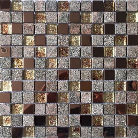 Natural Stone And Glass Mosaic Sheets Stainless Steel Backsplash Square Tiles Metal  Glass