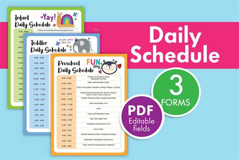3 Colorful Schedule Forms Perfect For Daycares Preschools And Other