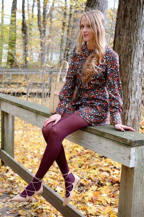 Lace Up Flats With Tights Colored Tights Outfit Purple Tights Tights Outfits Fashion