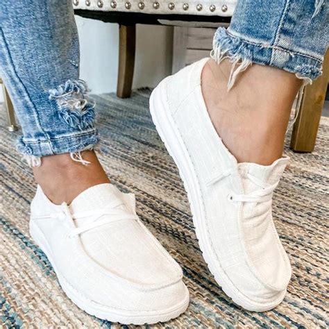 Women Casual Comfy Canvas Flat Low Top Slip On Loafers Noracora