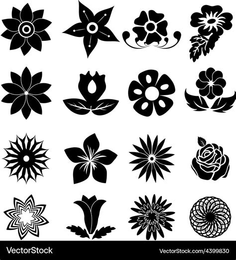 Flower Silhouette Icons Set Royalty Free Vector Image