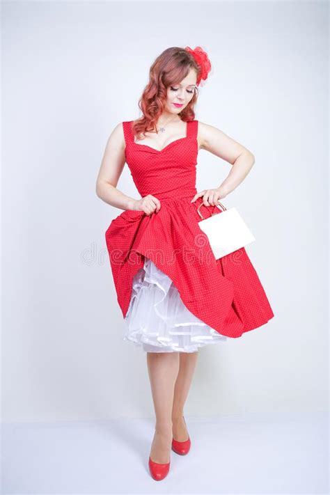 Beautiful Girl In Pinup Style Dress Isolated On White Stock Image