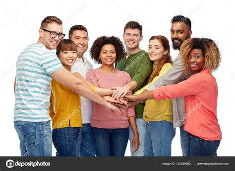 International Group Of Happy People Holding Hands — Stock Photo © Syda