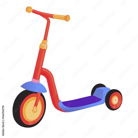 Cartoon Cute Color Kick Scooter Push Scooter Isolated On White