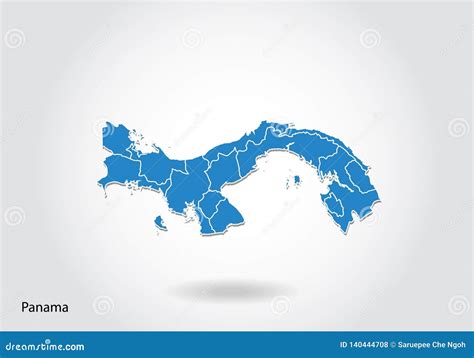 Panama Map Design With 3D Style Blue Panama Map And National Flag