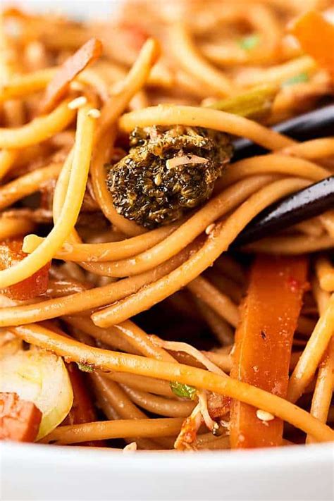 In a medium bowl, whisk together all the ingredients for the sauce and pour over chicken. Slow Cooker Lo Mein Recipe - Healthy Dinner w/ Chicken ...