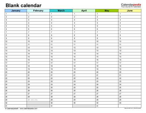 Printable Template For Blank 2020 Year At A Glance Calendar