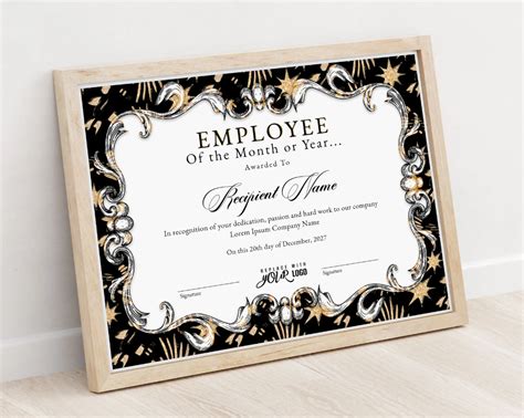 Employee Of The Month Year Editable Certificate Template Etsy Award