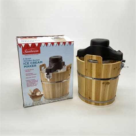 Sunbeam Ice Cream Maker 4 Quart Wooden Bucket Vintage Style New Open