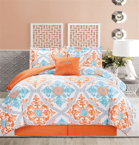 Next day delivery & free returns available. 5 Piece Regal Orange/Blue/White Comforter Set | eBay