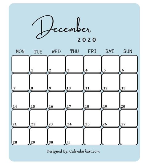 Free And Cute December 2020 Calendar Printable Templates Calendarkart