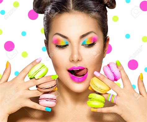 Beauty Fashion Model Girl With Colourful Makeup Taking Colorful