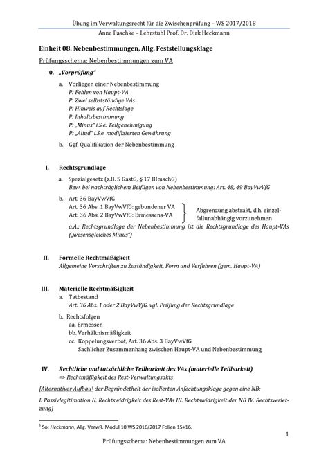 Schema Nebenbestimmungen VA - Übung im Verwaltungsrecht für die