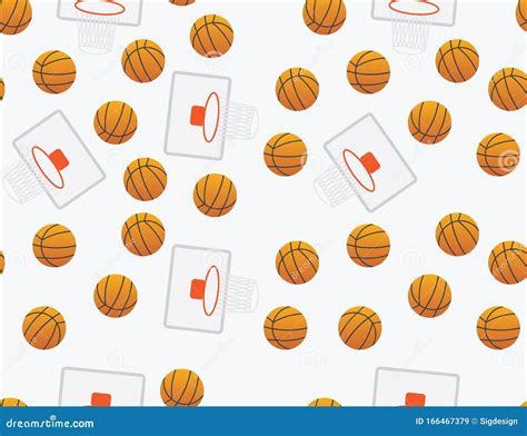 Orange Gray Basketballs Balls And Baskets Pattern Stock Vector