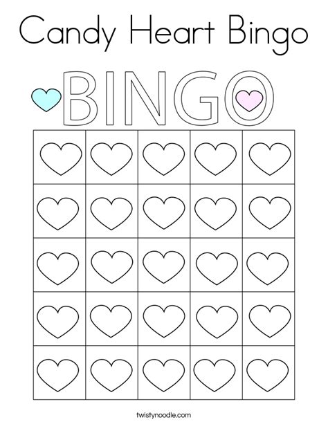 Candy Heart Bingo Coloring Page Twisty Noodle