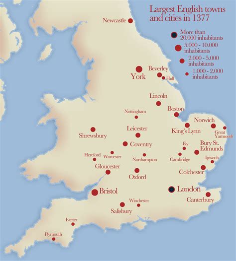 Largest English towns and cities in 1377. - Maps on the Web