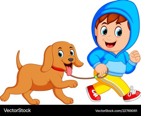 A Boy Running With Dog Royalty Free Vector Image