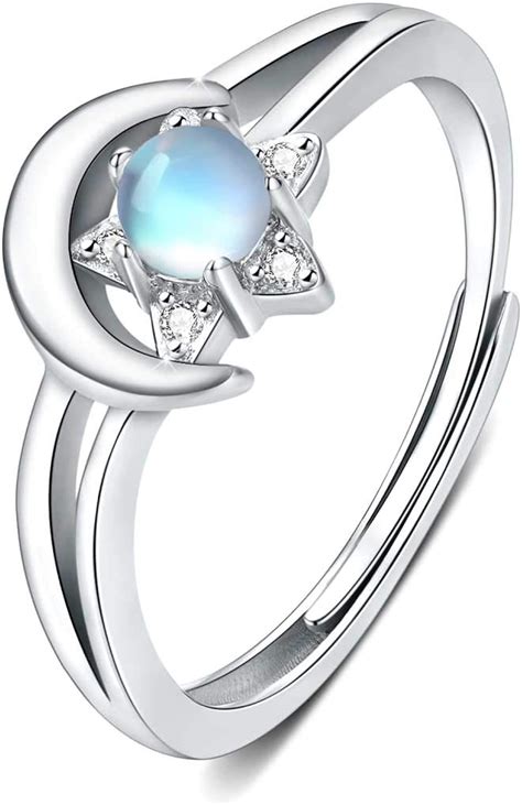 Moonstone Ring 925 Sterling Silver Moon And Star Adjustable Ring