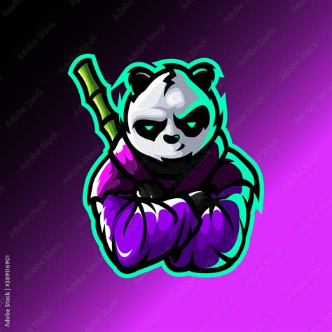 Logo Esport Panda Angry Expression With Bamboo Logo Vector Caharacter