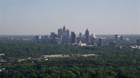 5k Aerial Video Of A Distant Shot Of Midtown Atlanta Skyscrapers Beyond