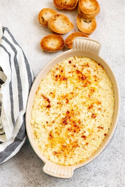 Creamy Hot Artichoke Dip With Garlic Toast Rounds Easy Recipe