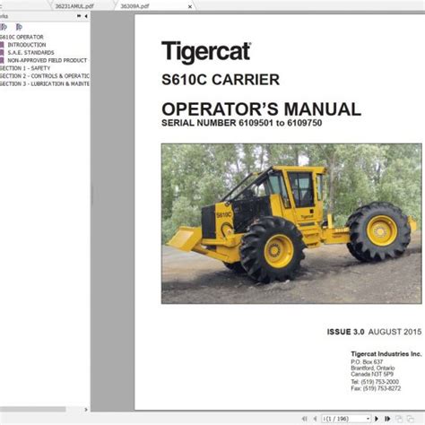 Tigercat Carrier S630E 630S1001 630S1500 Operator Manual Auto