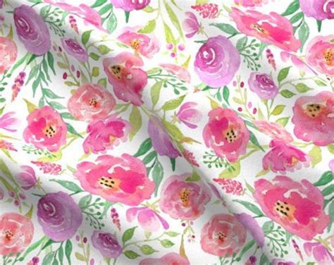 Pink Floral Fabric By The Yard Knit Cotton Jersey Organic Etsy