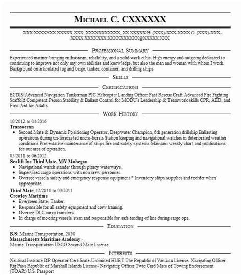 Professionally written and designed resume samples and resume examples. Master, Chief Officer, Second Mate, Third Mate Resume Example Horizon Lines - Cornwall On Hudson ...