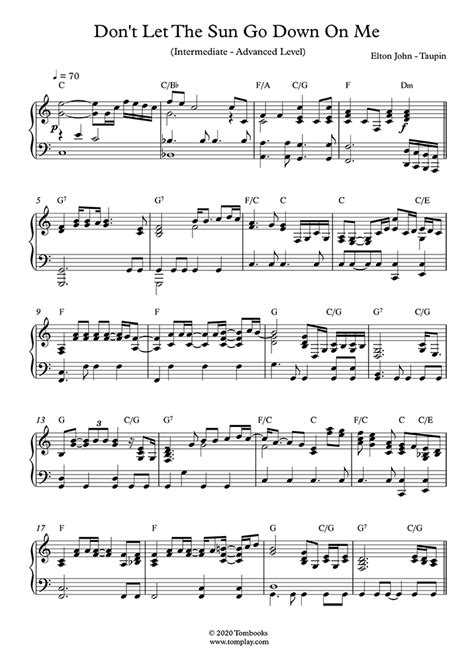 Piano Sheet Music Don T Let The Sun Go Down On Me Intermediate Advanced Level With Orchestra