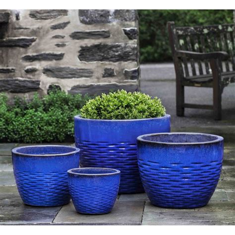Modern Outdoor Ceramic Planters Royal Blue Kinsey Garden Decor